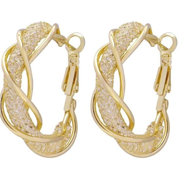 Gold Wrapped Sparkling Hoop Earrings - Picture 2 of 3